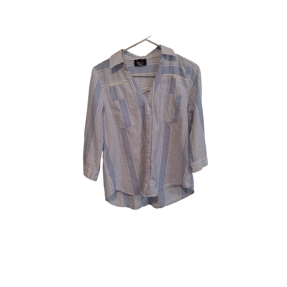 By & By blue and white button down stripe collard top